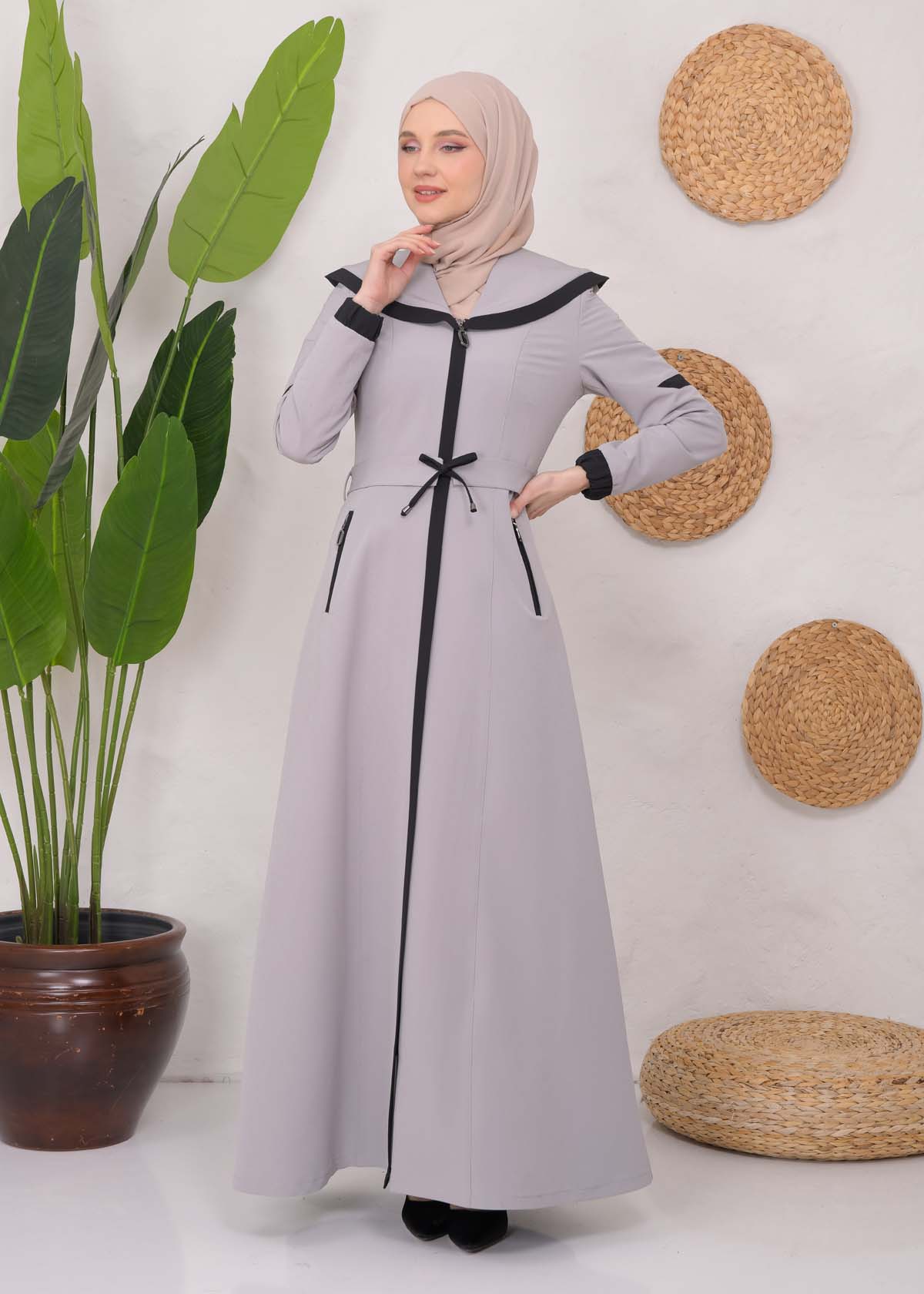 Modest linen  trench coat 1221 Gri