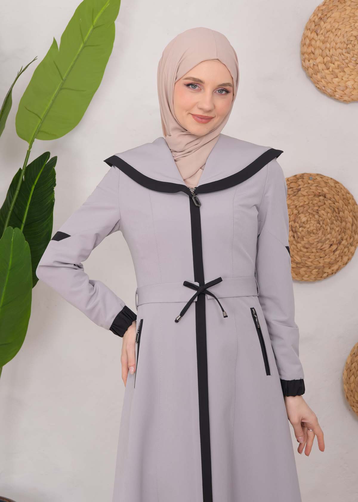 Modest linen  trench coat 1221 Gri