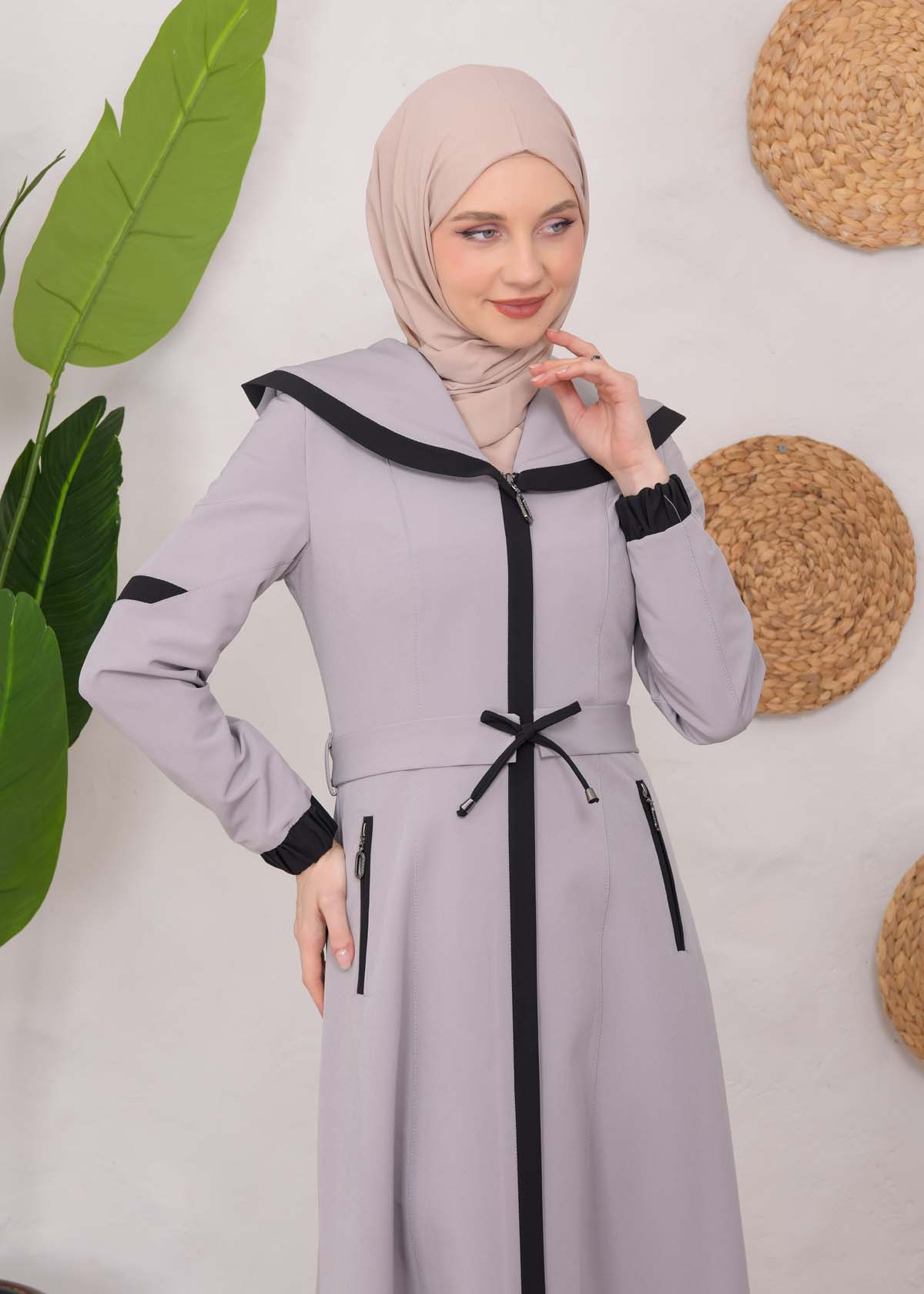 Modest linen  trench coat 1221 Gri