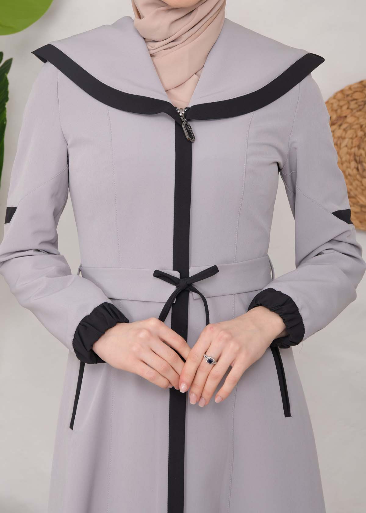 Modest linen  trench coat 1221 Gri