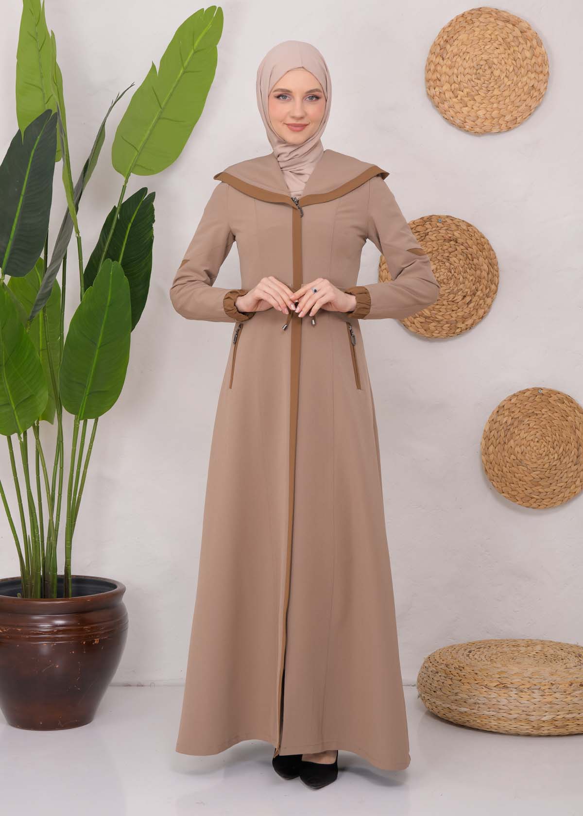 Modest linen  trench coat 1221 - light brown