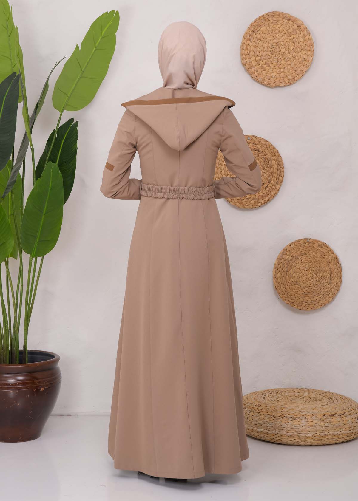 Modest linen  trench coat 1221 Açık kahverengi