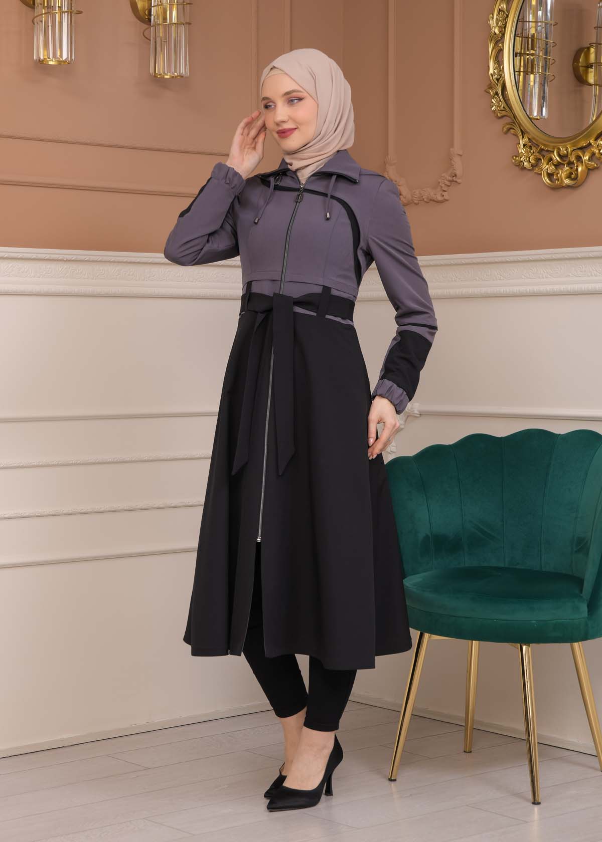 Modest Tow Colored Linen Trench Coat 1223 - Anthracite