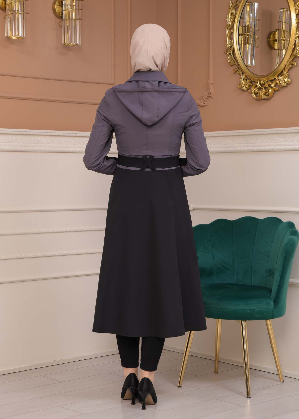 Modest Tow Colored Linen Trench Coat 1223 - Anthracite