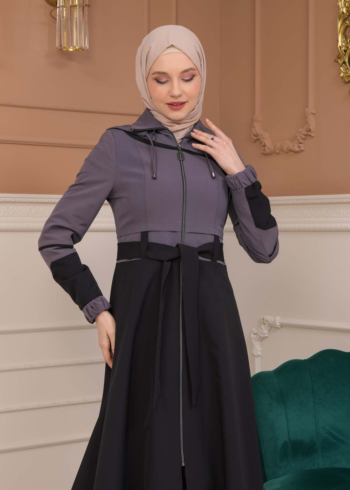 Modest Tow Colored Linen Trench Coat 1223 - Anthracite