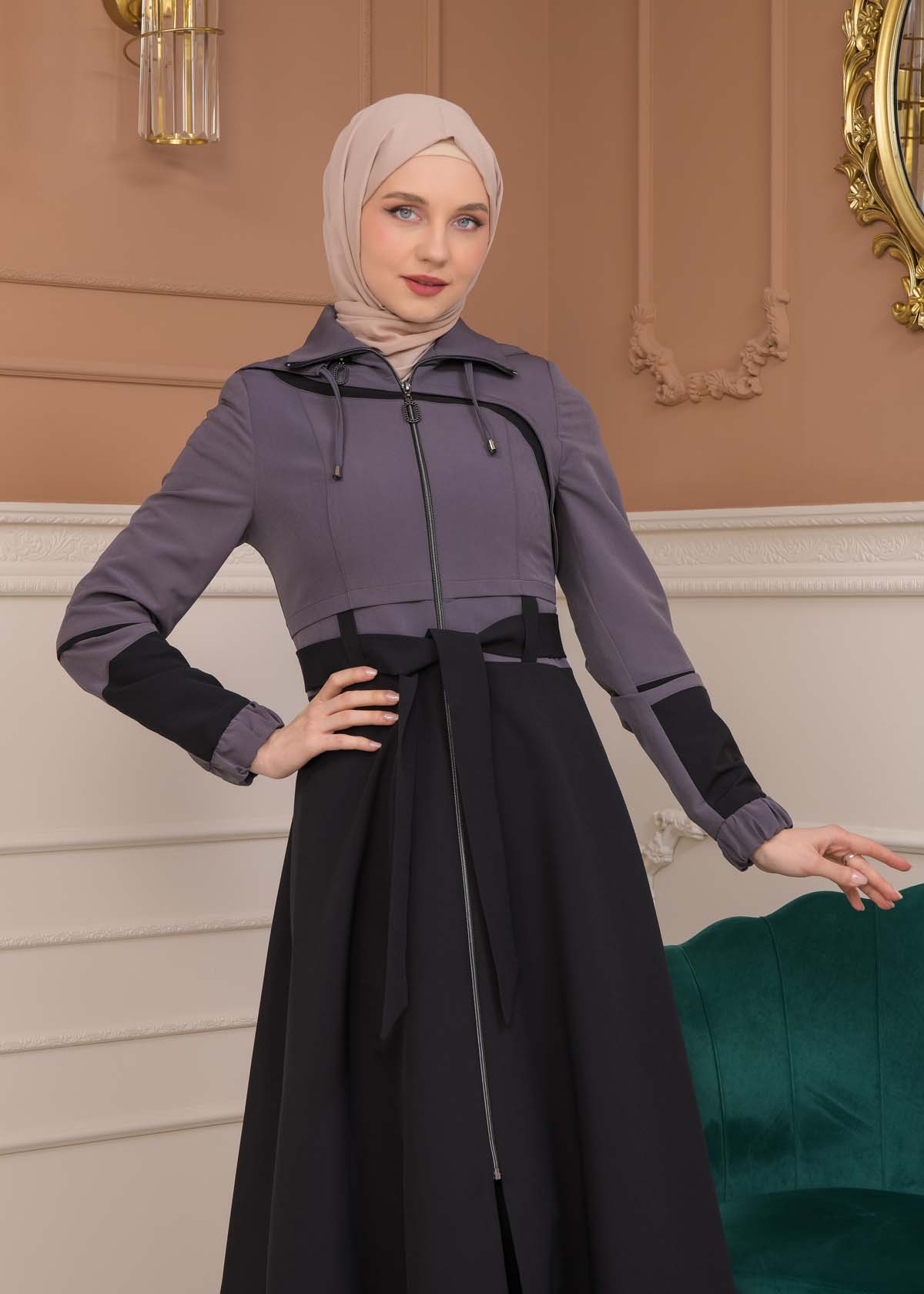 Modest Tow Colored Linen Trench Coat 1223 - Anthracite