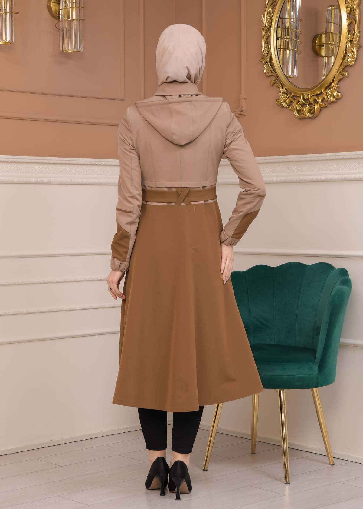 Modest Tow Colored Linen Trench Coat 1223 - Light brown