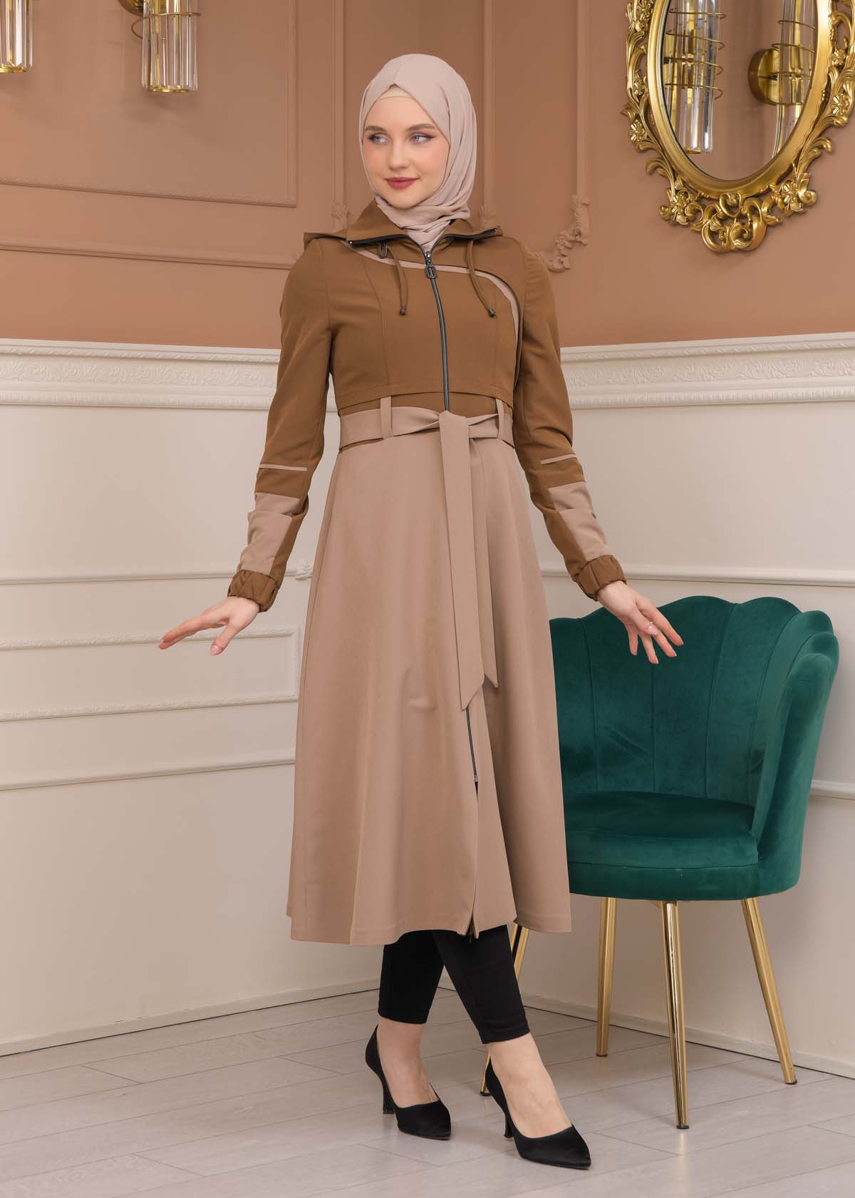 Modest Tow Colored Linen Trench Coat 1223 - tan