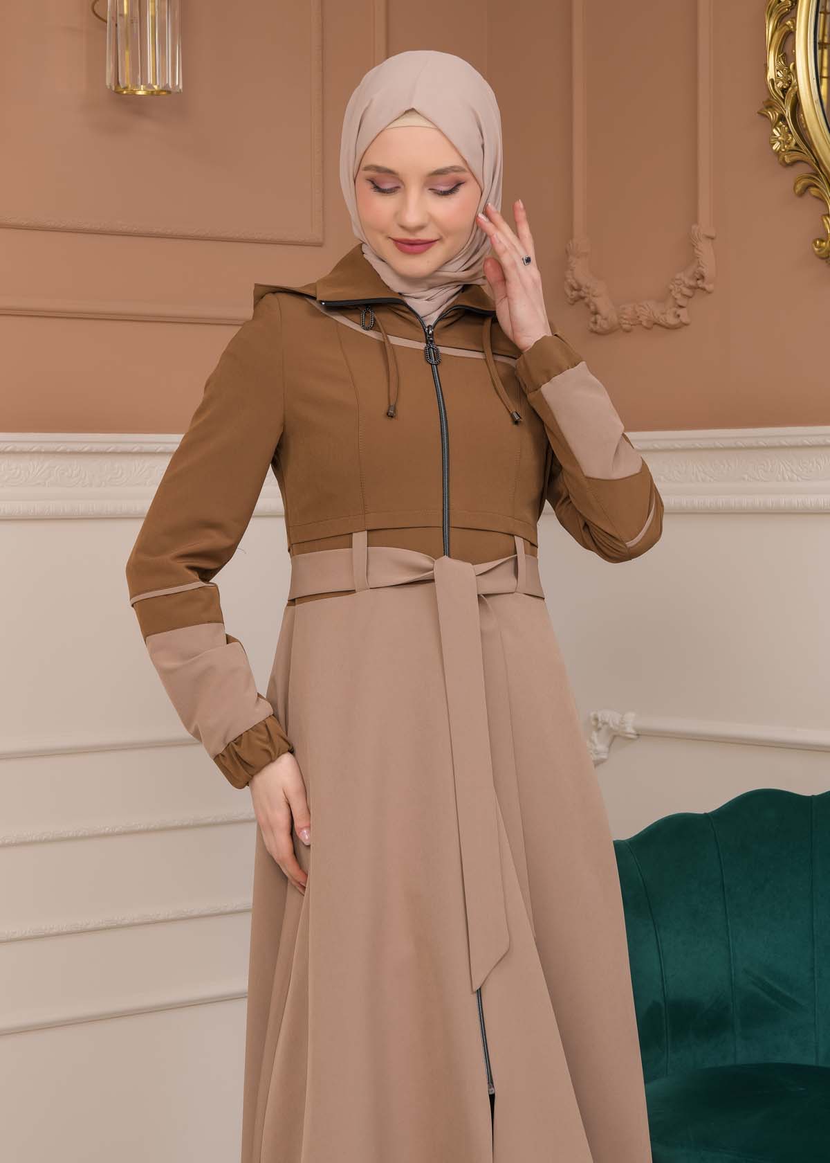 Modest Tow Colored Linen Trench Coat 1223 - tan