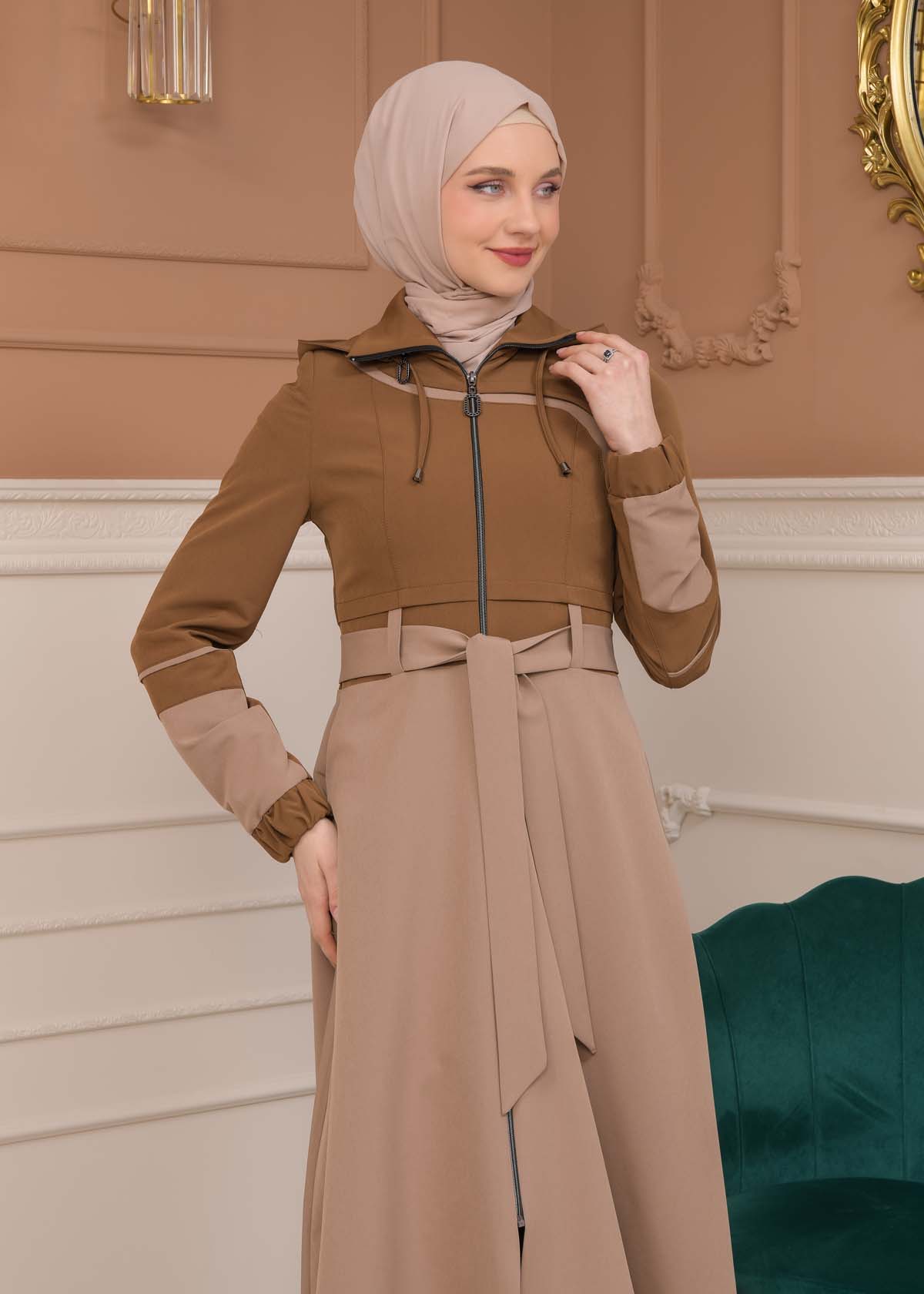 Modest Tow Colored Linen Trench Coat 1223 - tan