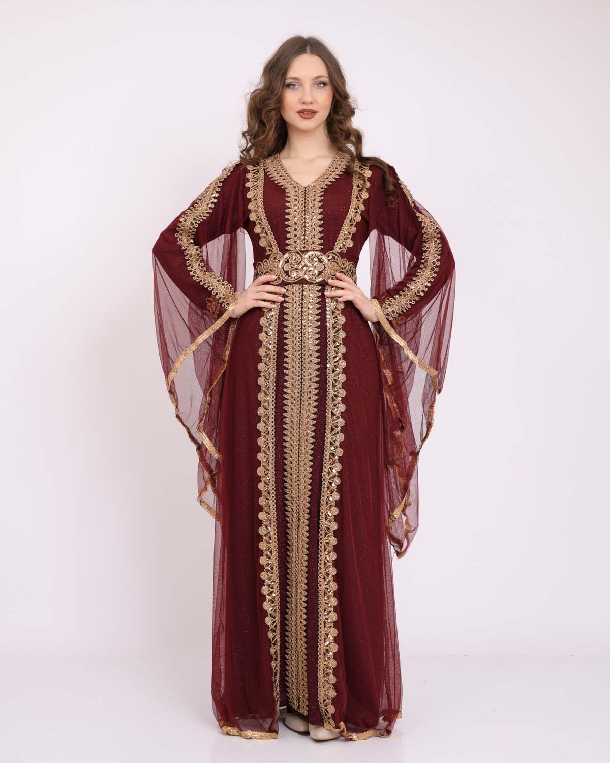 Gold embroidered Women kaftan 4100 Bordo