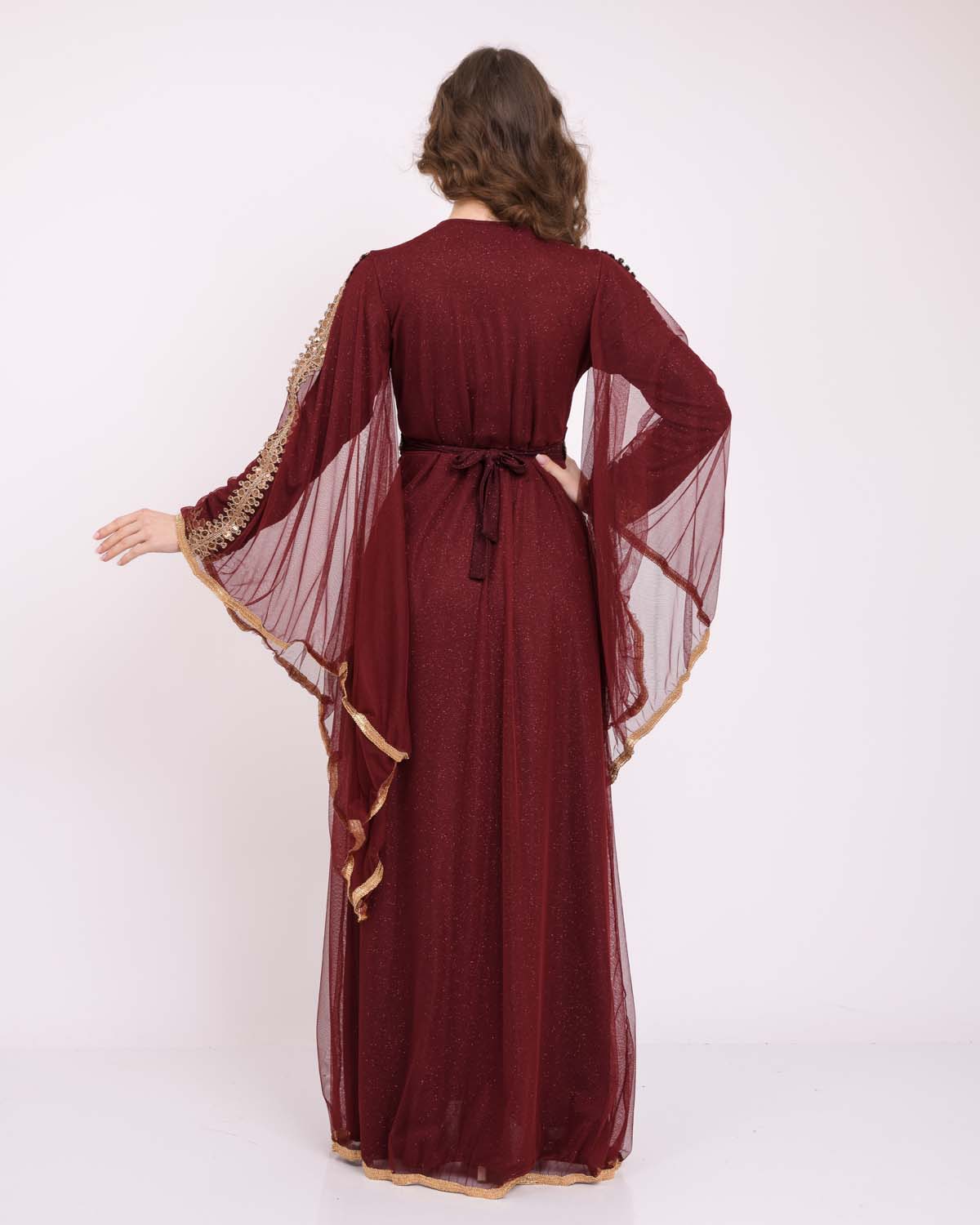 Gold embroidered Women kaftan 4100 Bordo