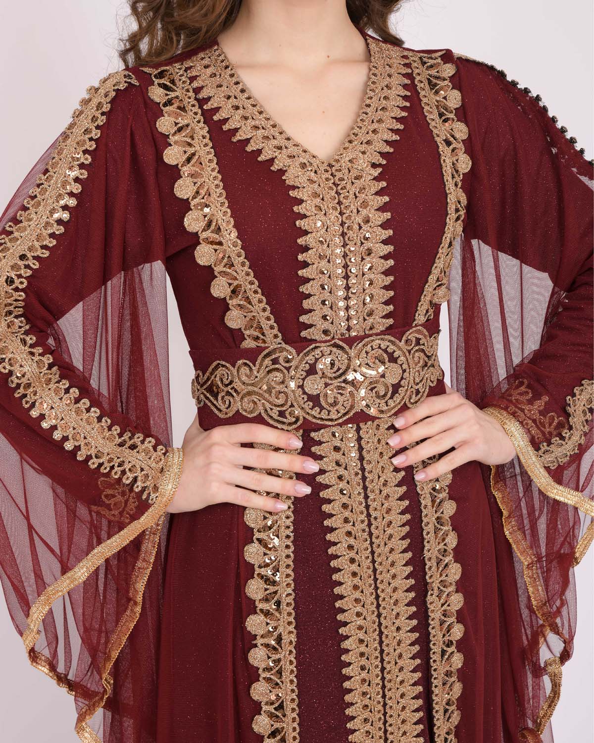 Gold embroidered Women kaftan 4100 Bordo