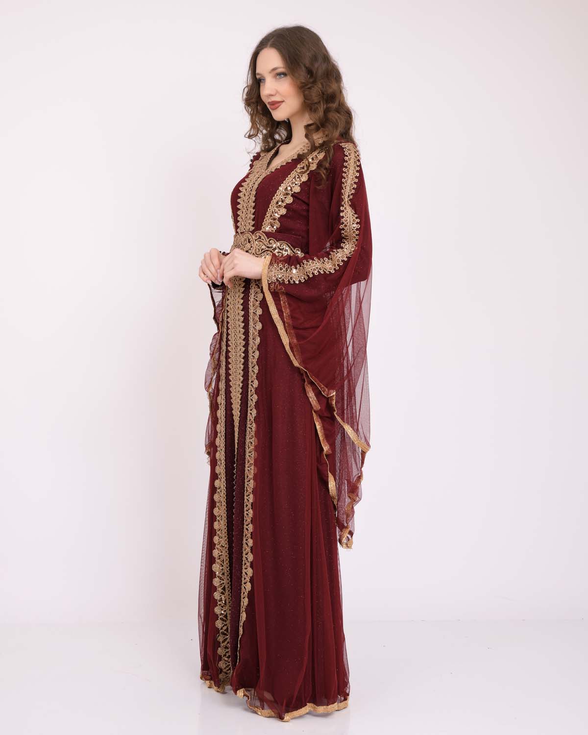 Gold embroidered Women kaftan 4100 Bordo