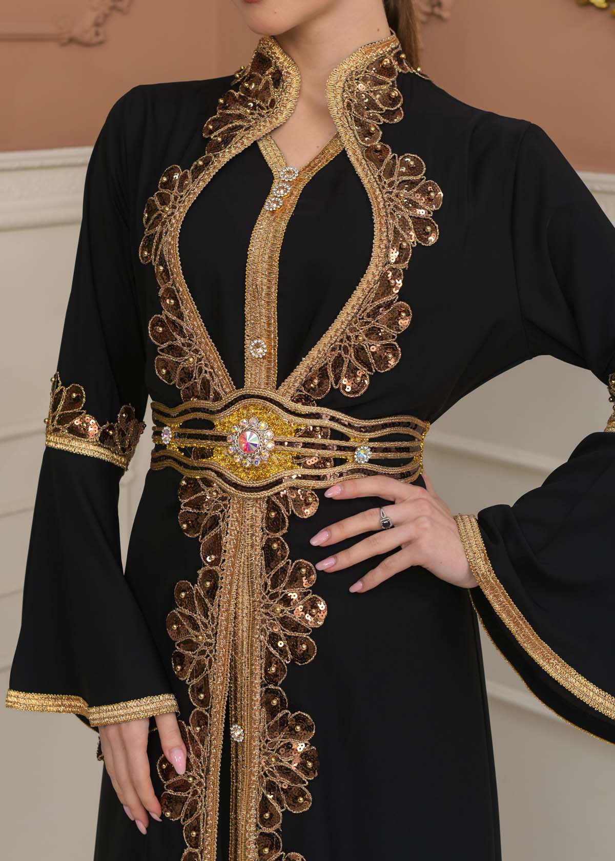 Gold-embroidered kaftan Abiye4110 - black