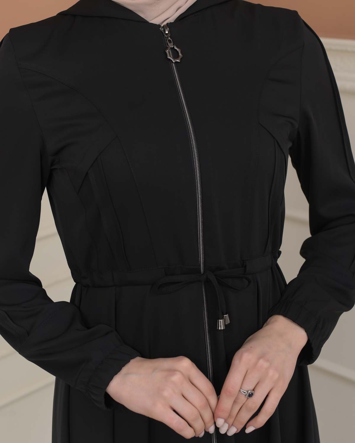 Women's Hooded Abaya with Detachable Belt 694 - black