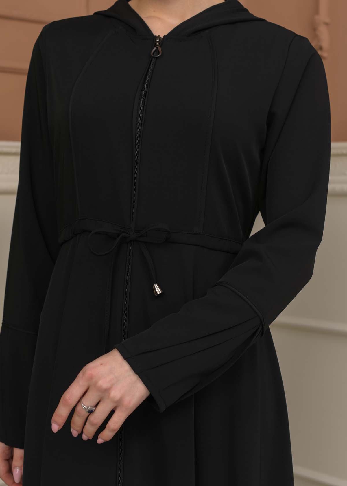 Hooded Abaya with Detachable Belt 686 - black