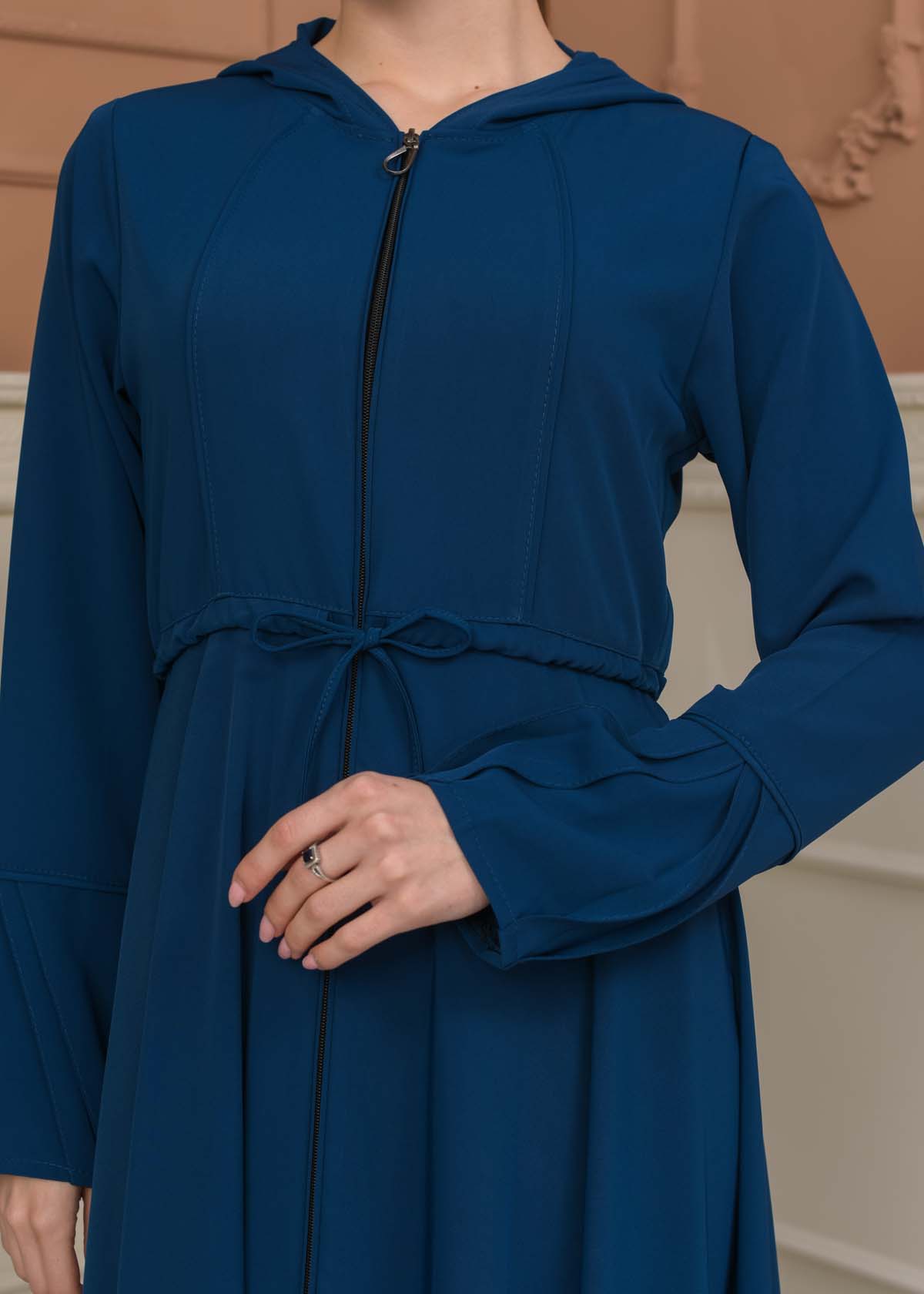 Hooded Abaya with Detachable Belt 686 - turquoise