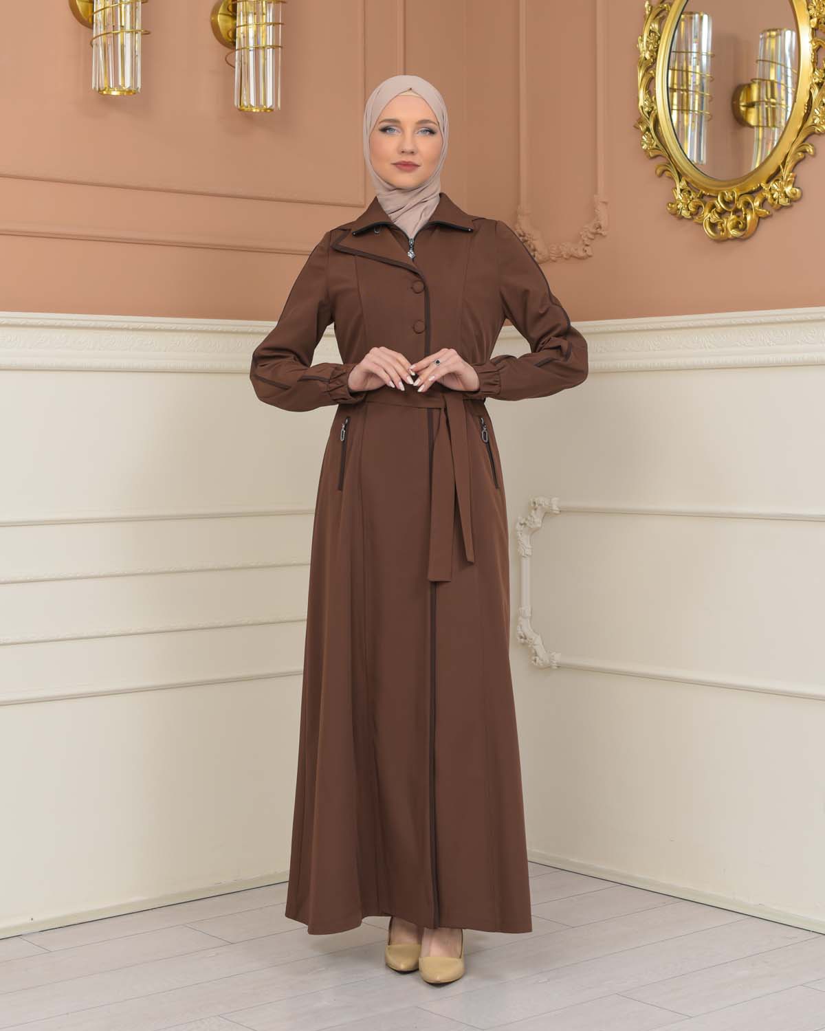 Modest Topcoat With Buttoned Detail 1230 - tan