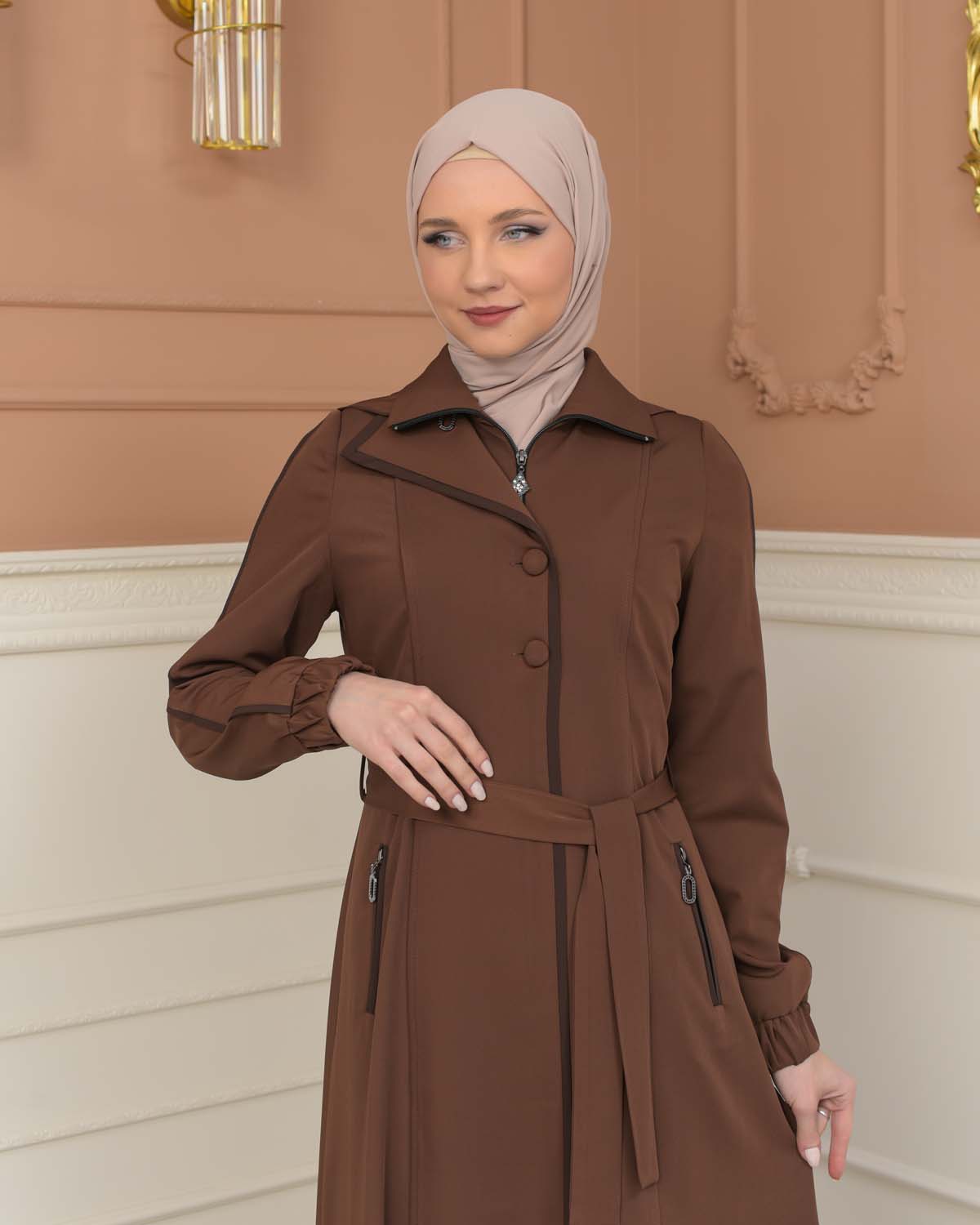 Modest Topcoat With Buttoned Detail 1230 - tan