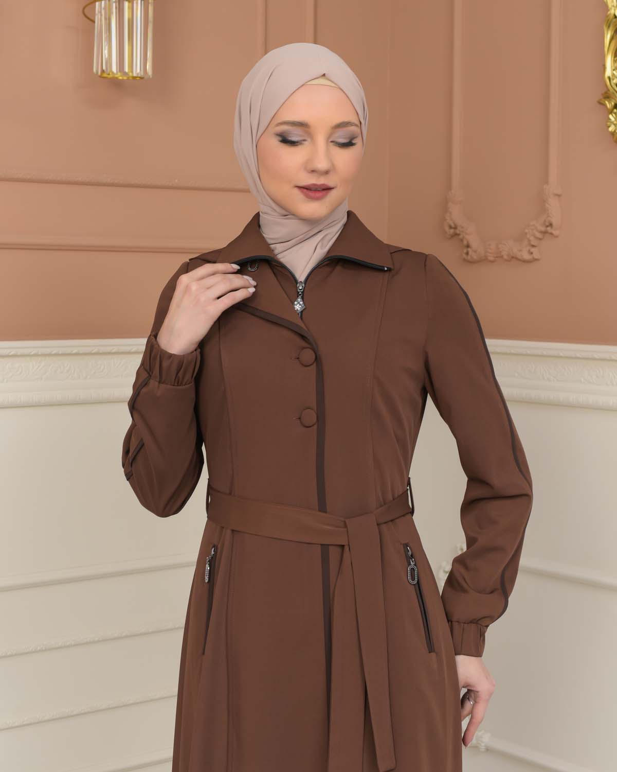 Modest Topcoat With Buttoned Detail 1230 - tan