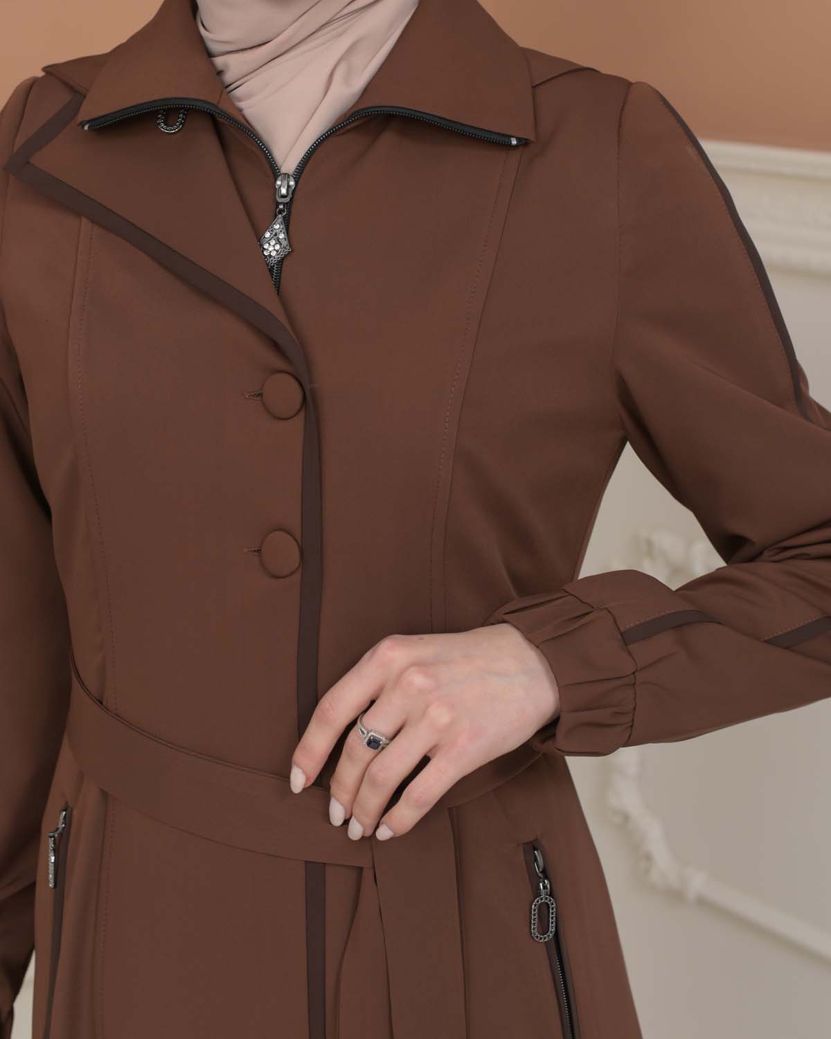 Modest Topcoat With Buttoned Detail 1230 - tan