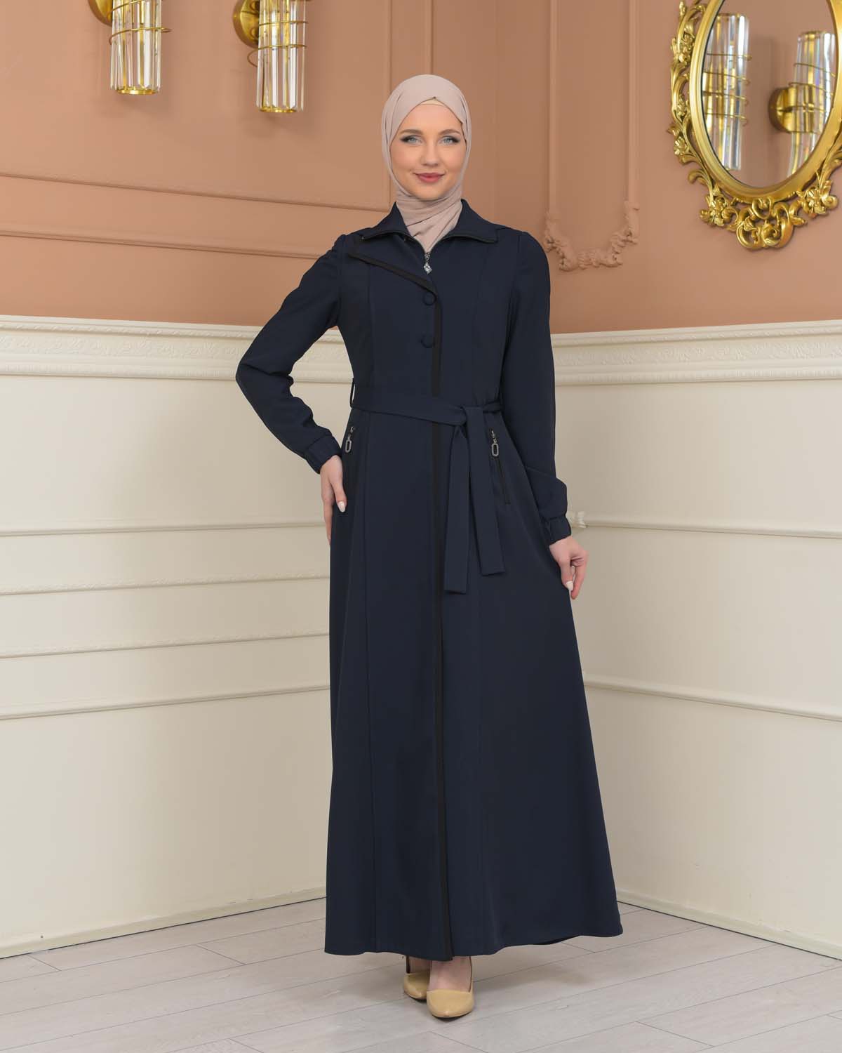 Modest Topcoat With Buttoned Detail 1230 - deep blue