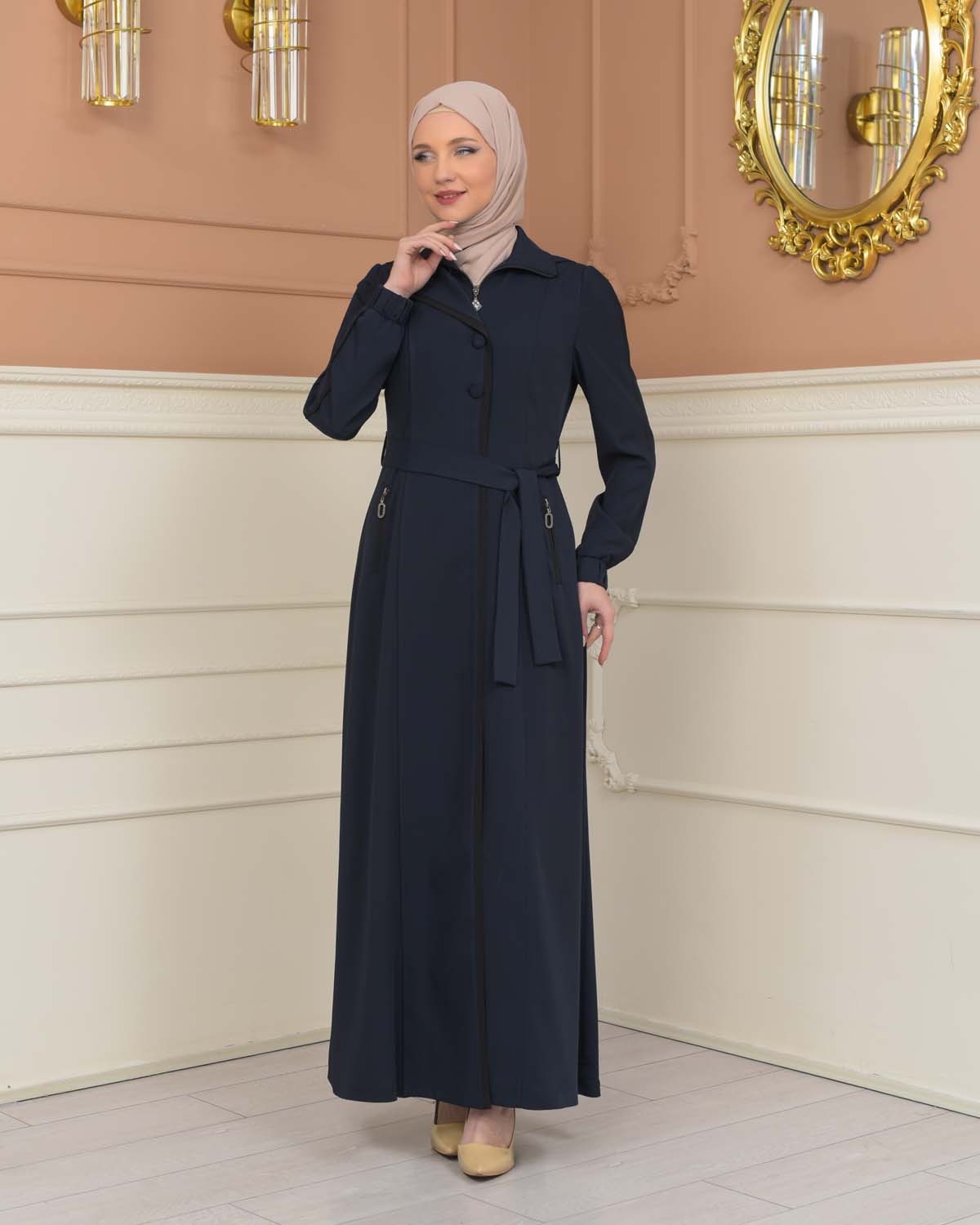 Modest Topcoat With Buttoned Detail 1230 - deep blue