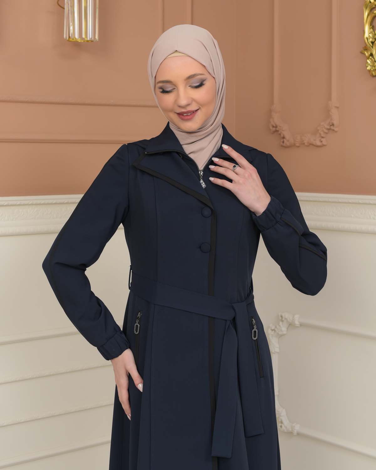 Modest Topcoat With Buttoned Detail 1230 - deep blue