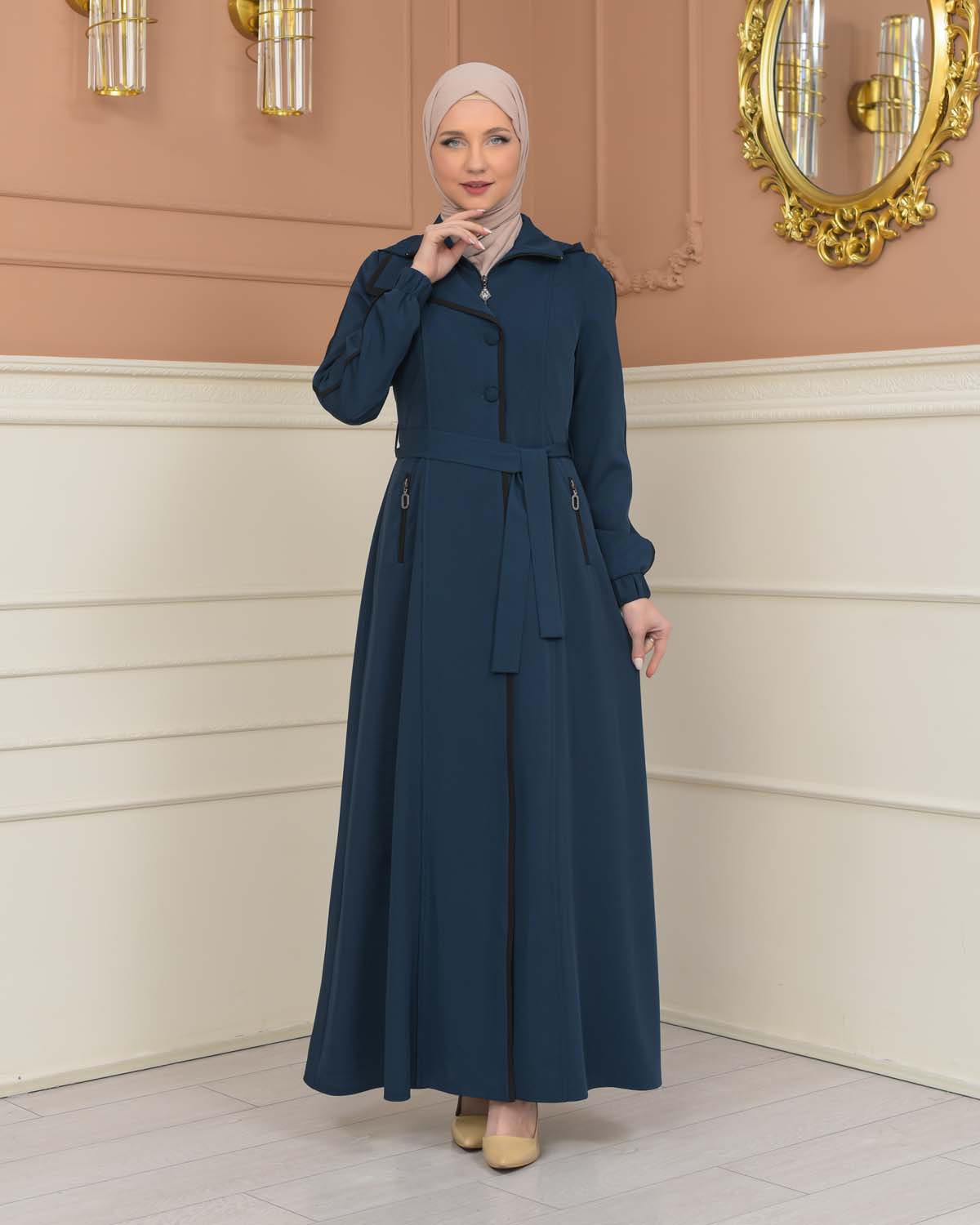 Modest Topcoat With Buttoned Detail 1230 - turquoise