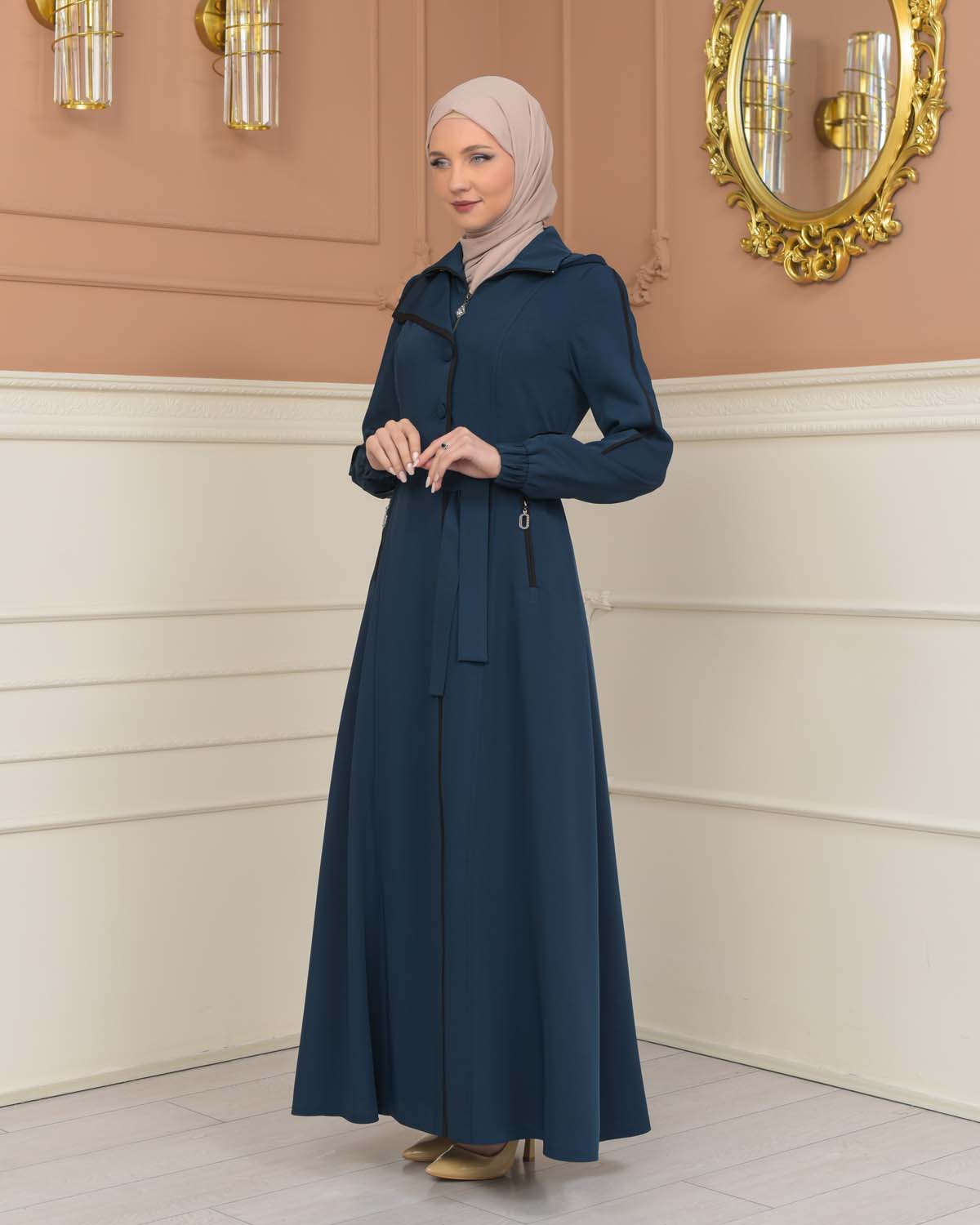 Modest Topcoat With Buttoned Detail 1230 - turquoise