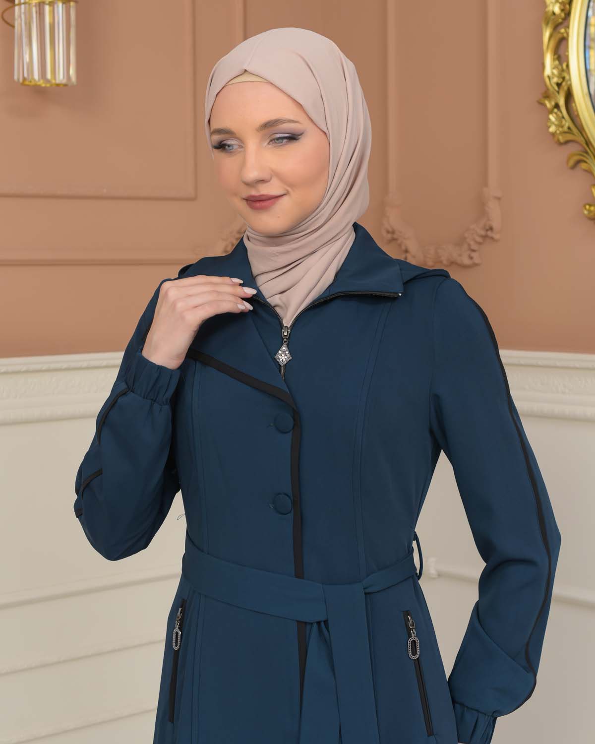 Modest Topcoat With Buttoned Detail 1230 - turquoise