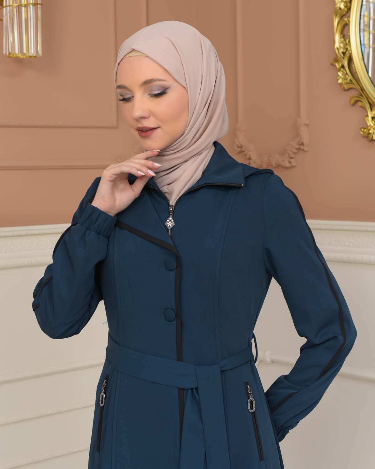 Modest Topcoat With Buttoned Detail 1230 - turquoise