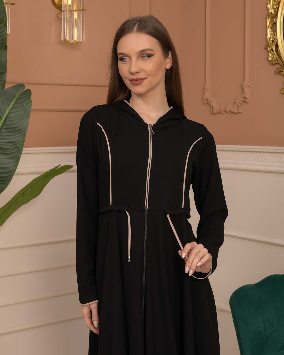 Hooded-Belted Rose Rise Abaya 695 - ecru