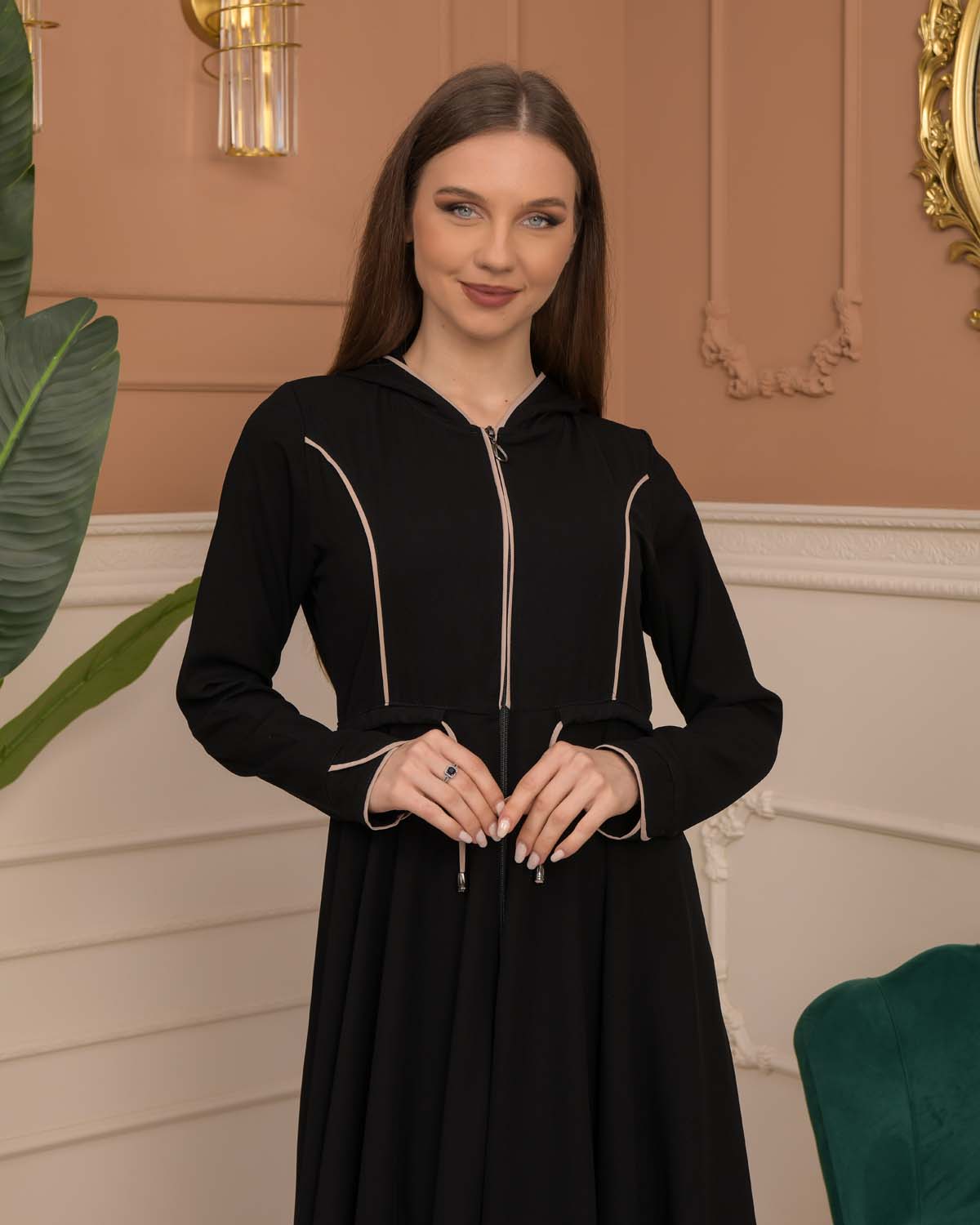 Hooded-Belted Rose Rise Abaya 695 - ecru