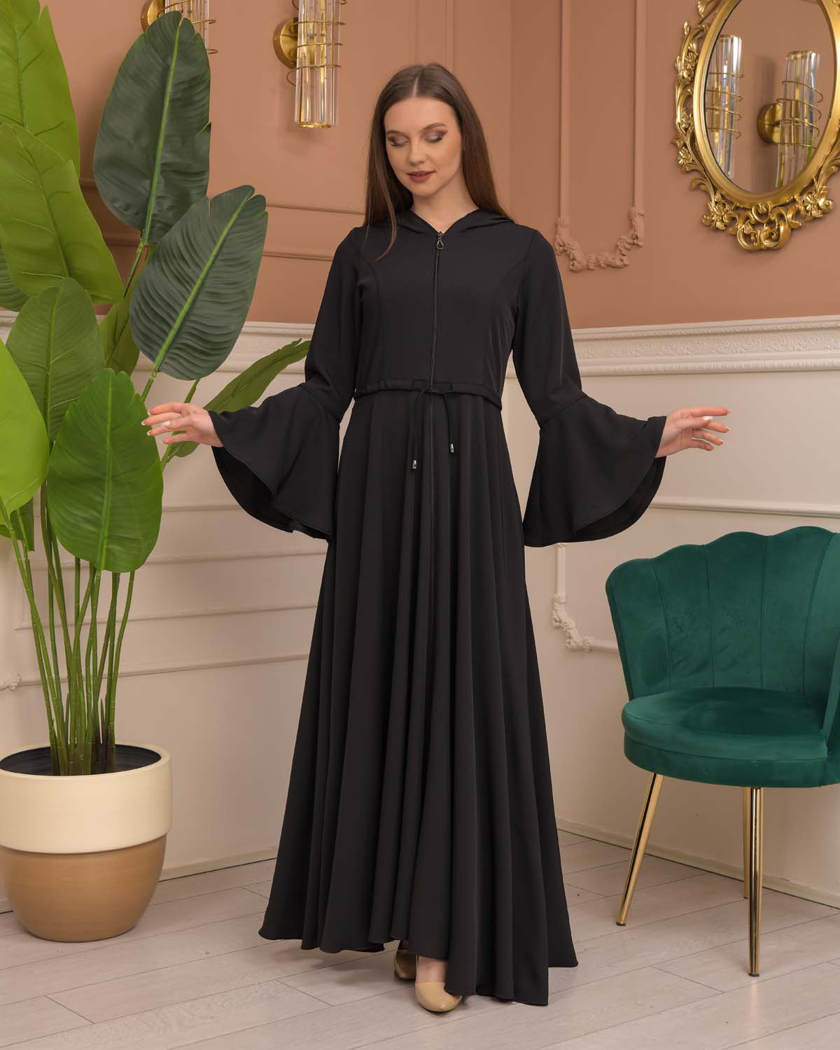 Hooded-Belted Prada Abaya 696 - black