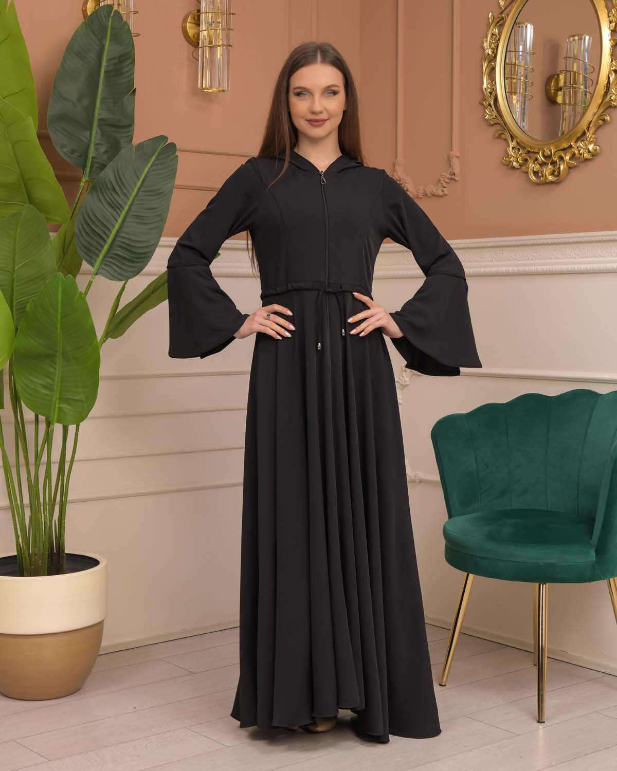 Hooded-Belted Prada Abaya 696 - black