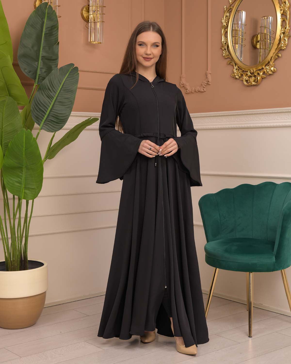 Hooded-Belted Prada Abaya 696 - black