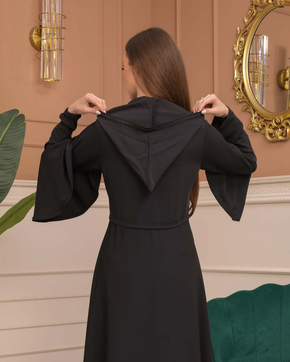 Hooded-Belted Prada Abaya 696 - black