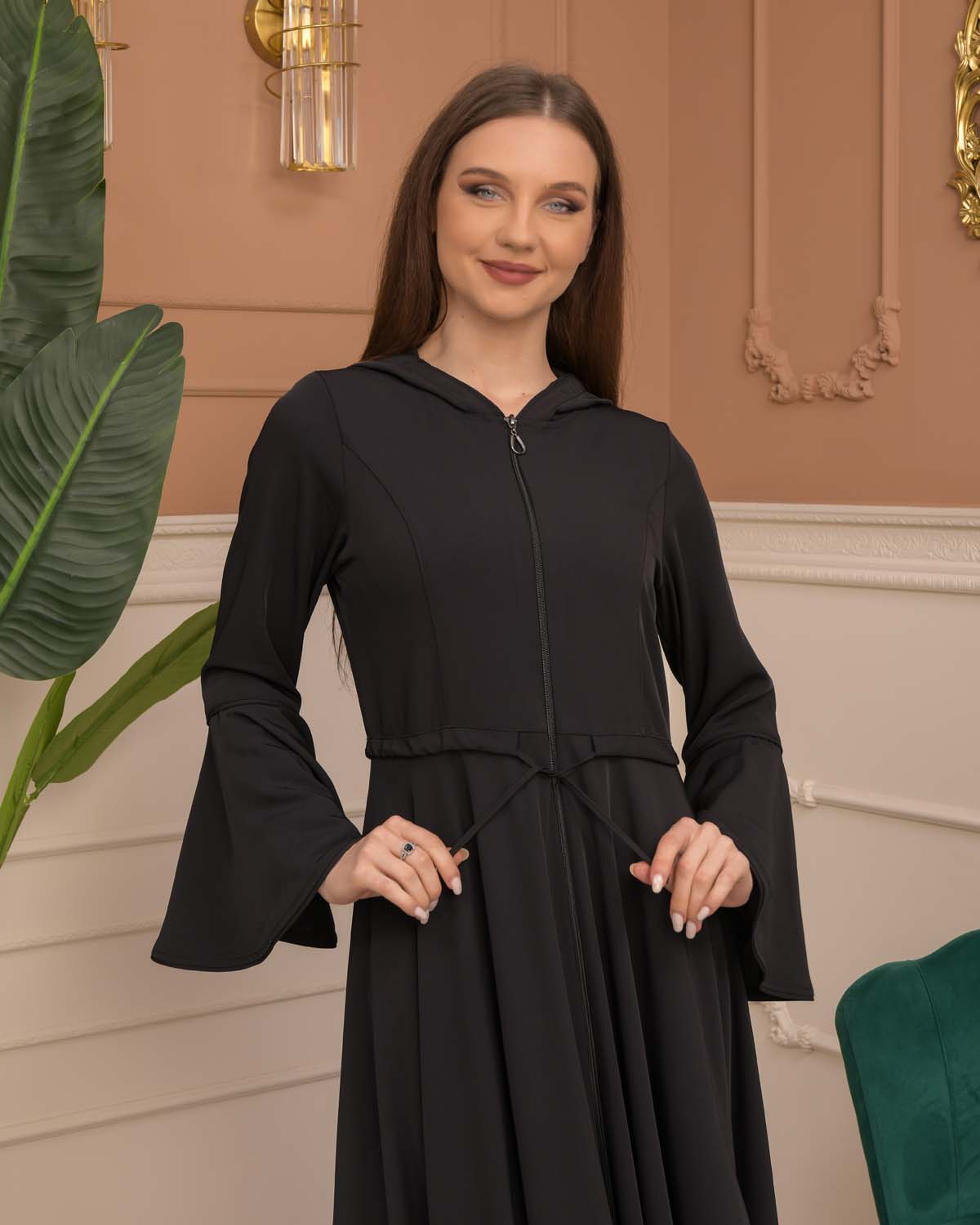 Hooded-Belted Prada Abaya 696 - black