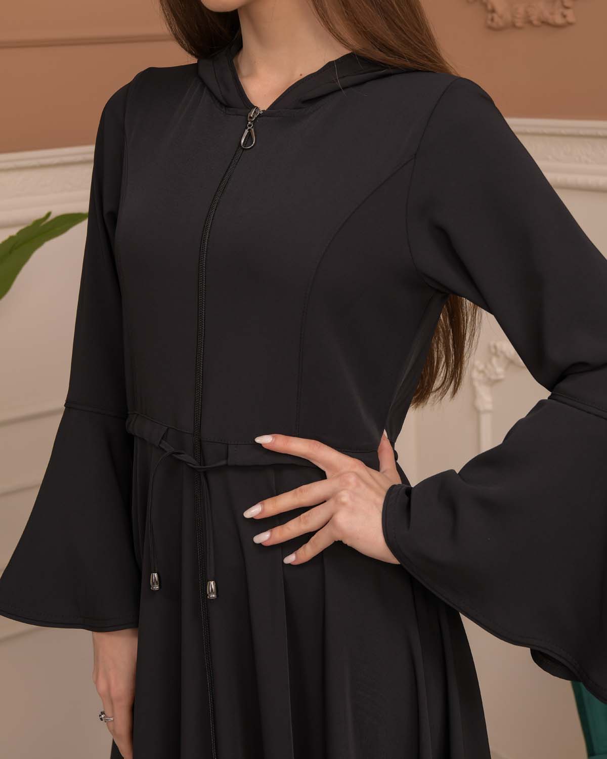 Hooded-Belted Prada Abaya 696 - black