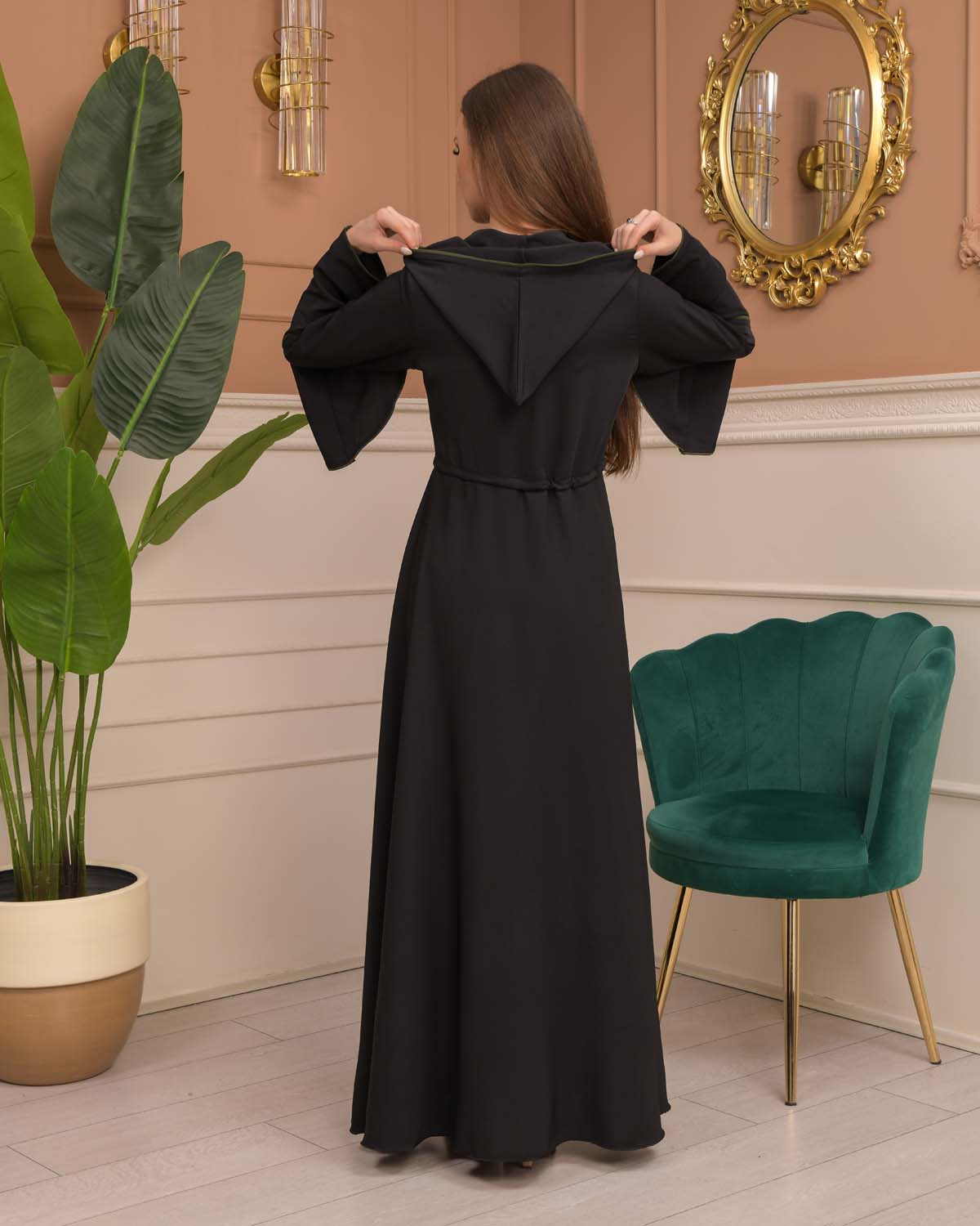 Hooded-Belted Prada Abaya 696 - khaki