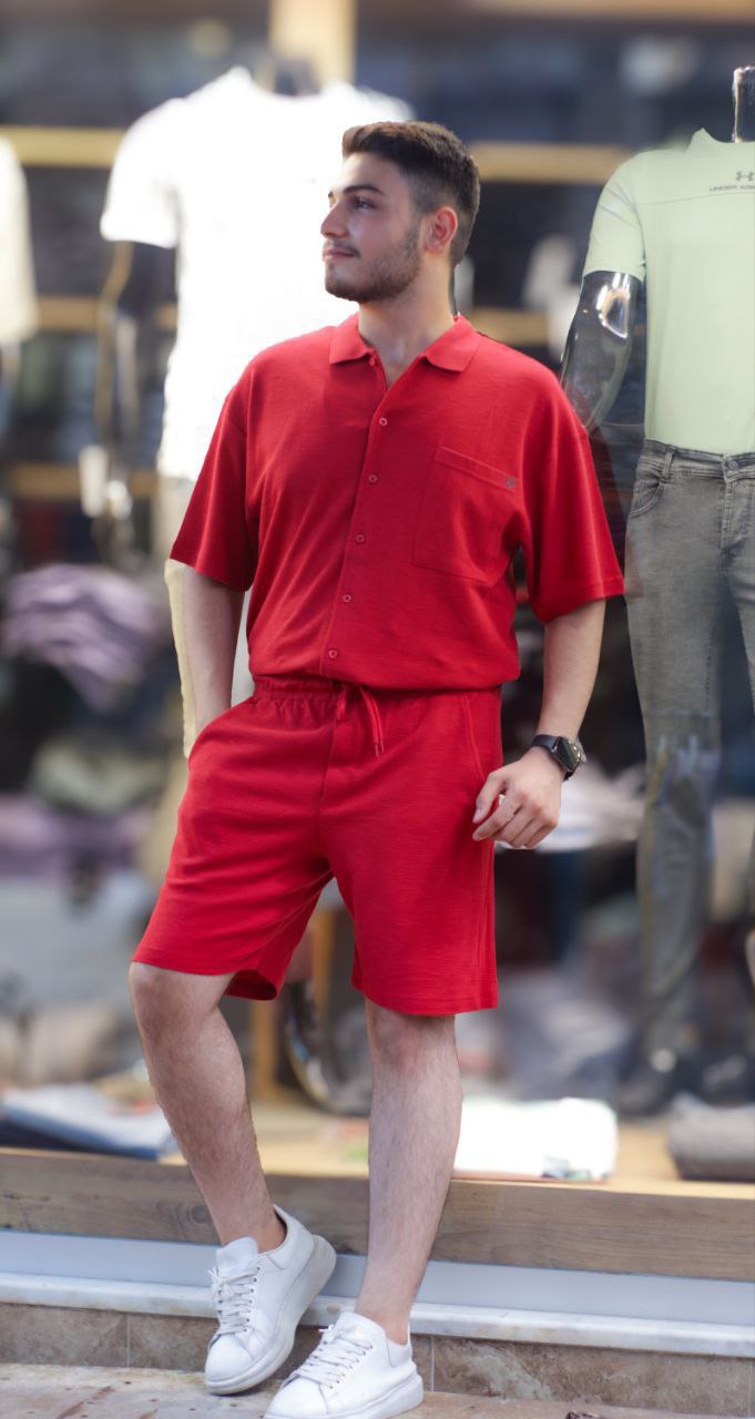 2-Piece Mens Summer Shorts Set Kod 2200 - red