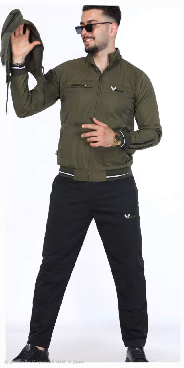 Mens Tracksuit 2206 Parachute Fabric with Removable Hood  - khaki