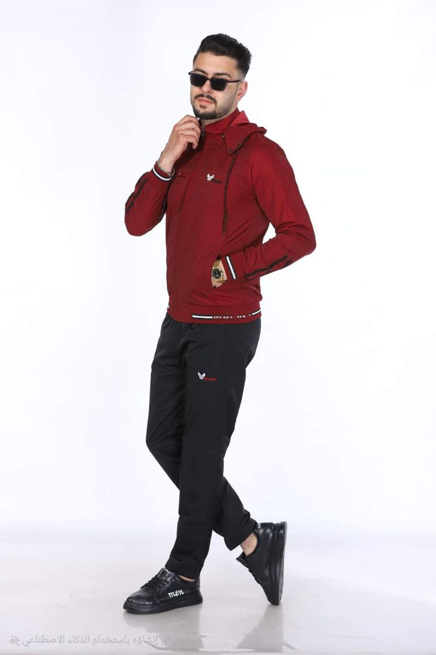 Mens Tracksuit 2206 Parachute Fabric with Removable Hood  - burgundy