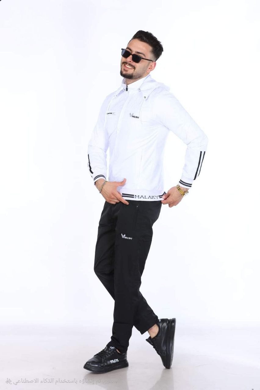 Mens Tracksuit 2206 Parachute Fabric with Removable Hood  - white