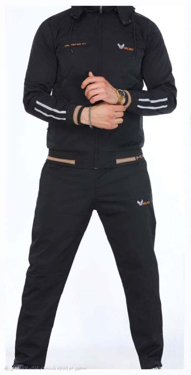 Mens Tracksuit 2206 Parachute Fabric with Removable Hood  - black