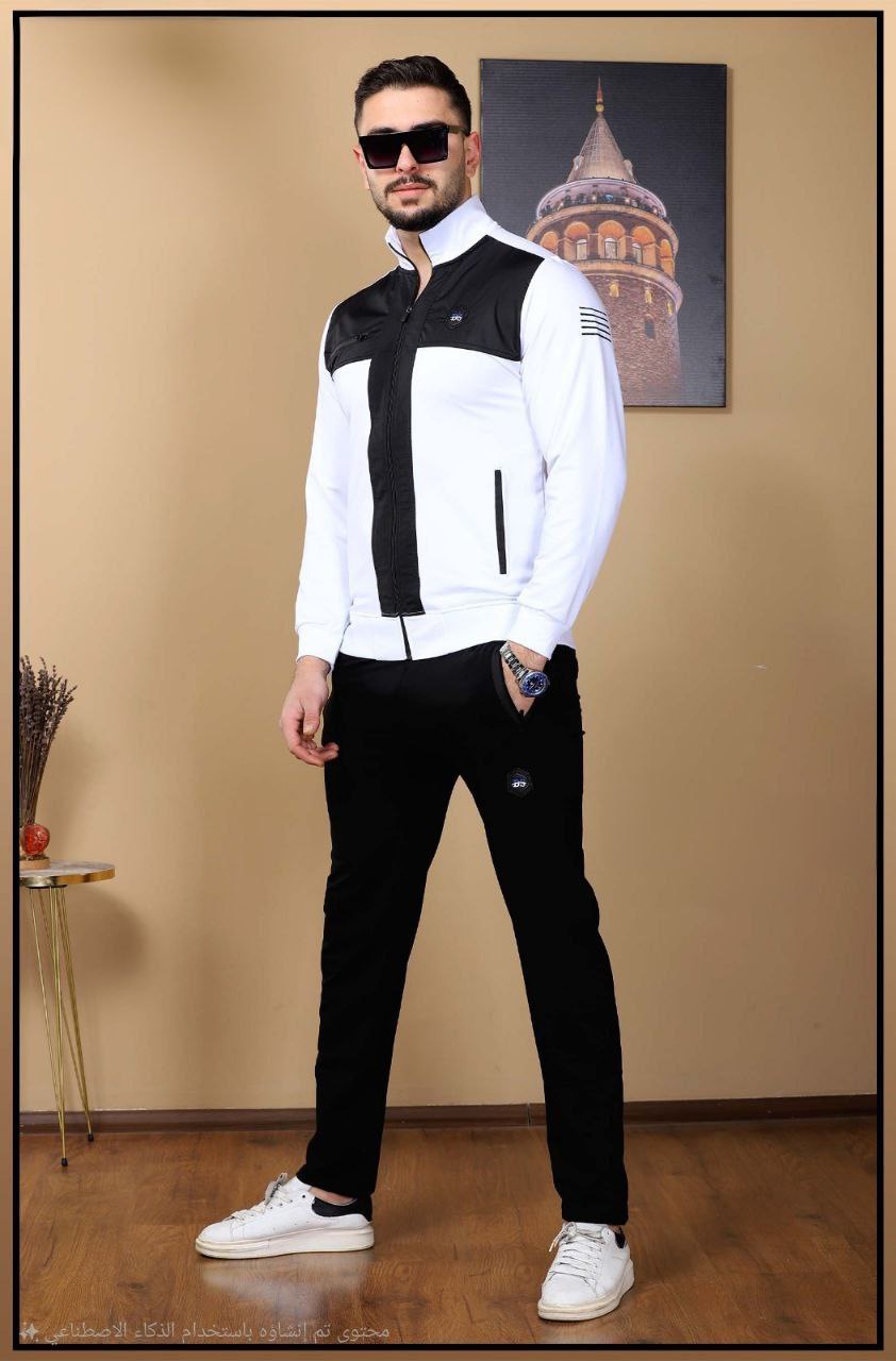 Mens Tracksuit 2203 Cotton Fabric with Relaxed Fit  - white