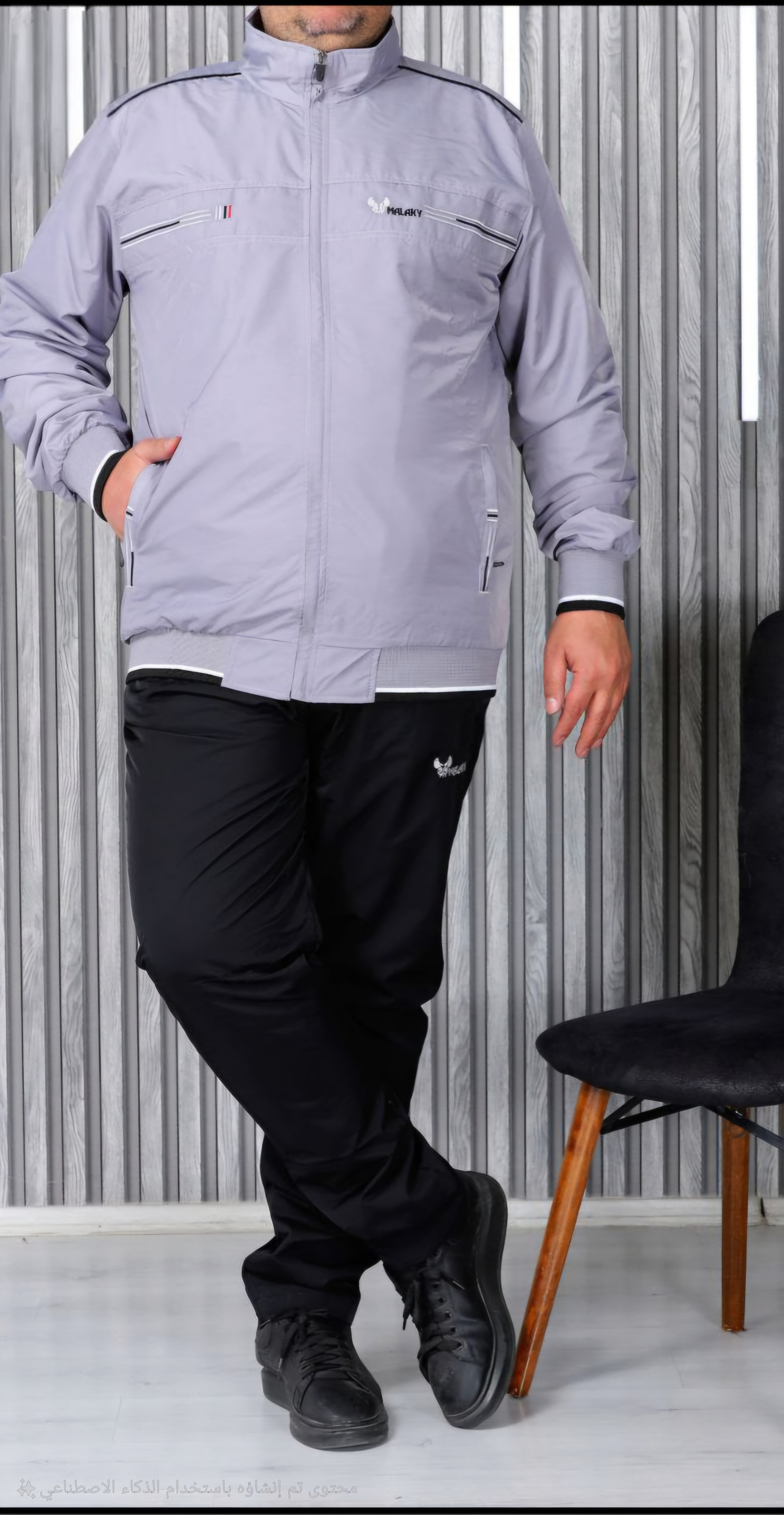 Mens Tracksuit with Large Sizes in Parachute Fabric - 2207 - gray