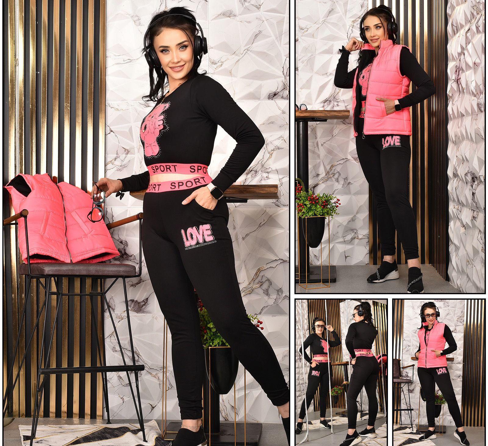 Slim Fit Sports Set - 3 Pieces (Code 1012) - pink